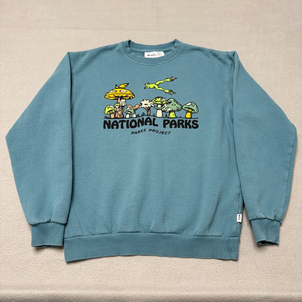 Parks Project Sweatshirt Small Blue National Parks Mushroom Frog Graphic Fleece